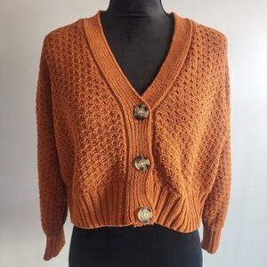 Pink Rose Chunky Rust-Orange Knit Button-Front Cardigan